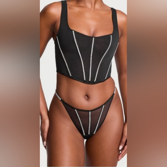 SDD/M MDD/M VS Shine Strap Sheer Corset Top Shine Strap Sheer Thong Panty Set - Picture 1 of 5